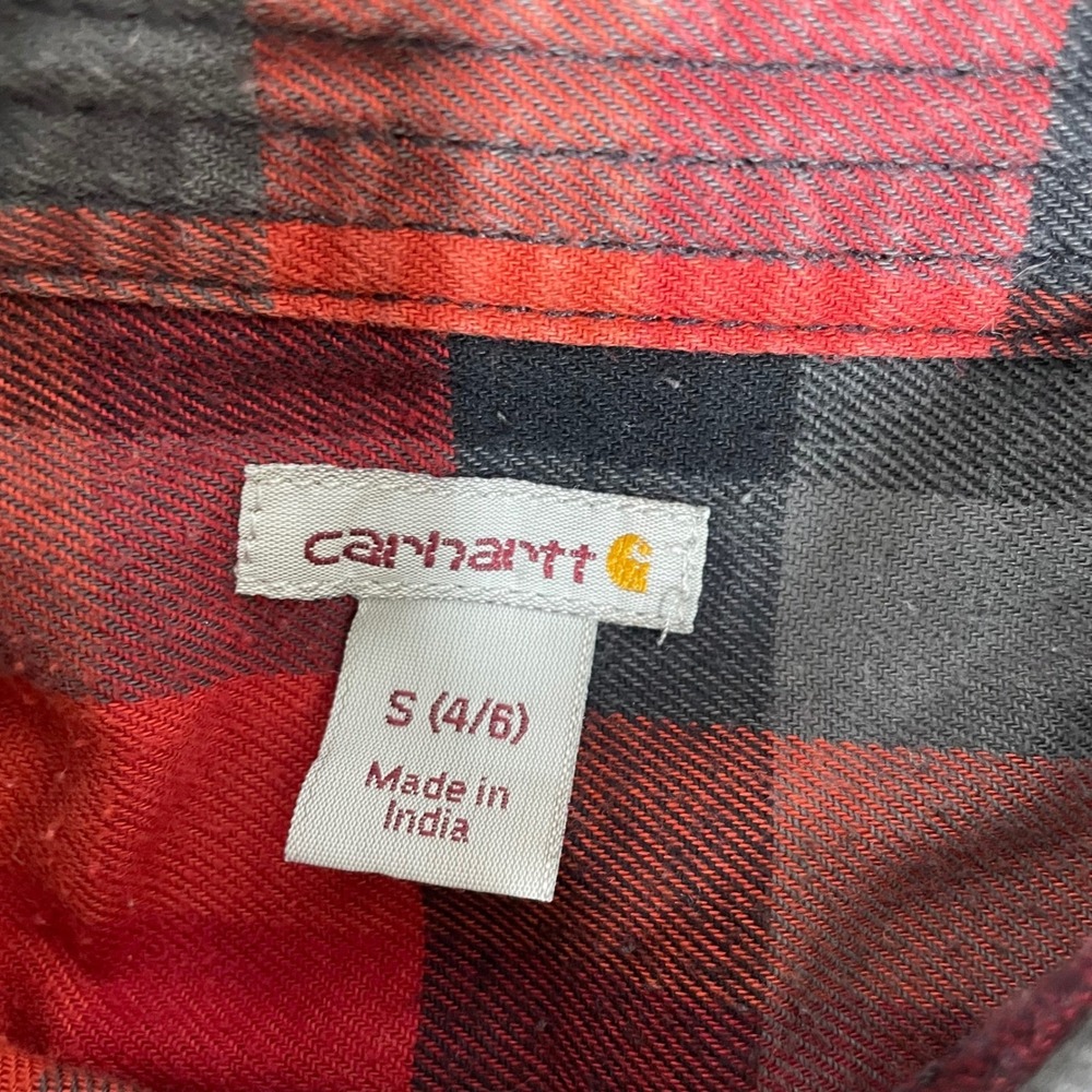 Carhartt Flannel Shirt Womens Small 4 6 Red Black Plaid Button Up - Picture 3 of 12